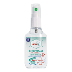 DEZINFECTANT SOLUȚIE 70% ALCOOL cu Uleiuri Esențiale și Acid Hialuronic - 50ml HIGIAnca