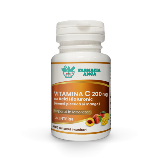 VITAMINA C 200 mg cu Acid Hialuronic (aromă piersică și mango) x 30cp